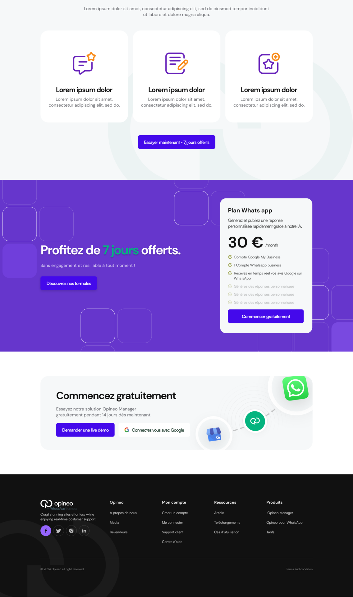 Project Pixelz Studio Introduction landing pages of Opineo Enterprise 