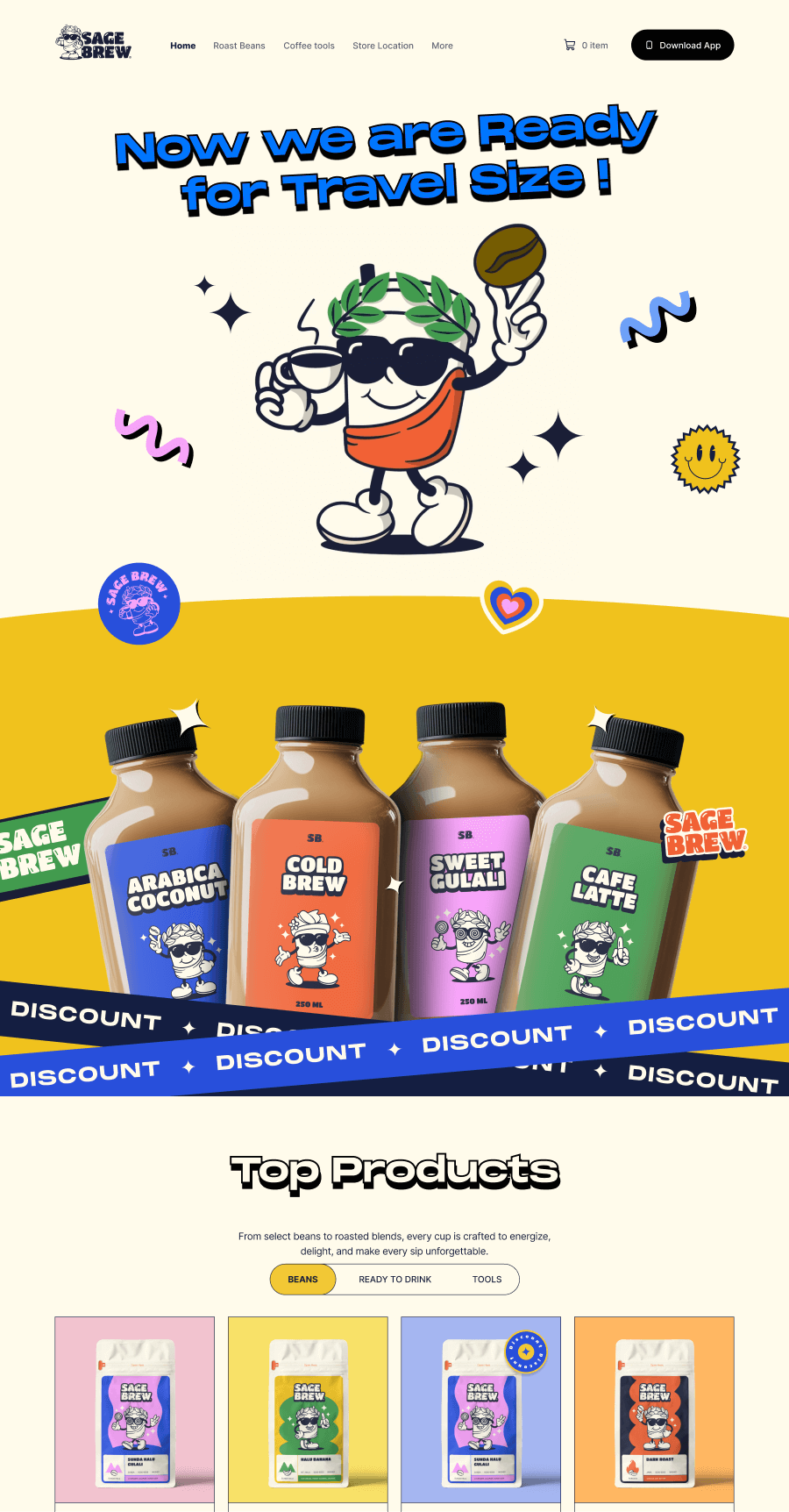 Project Pixelz Studio Introduction landing pages of Sagebrew Coffee 